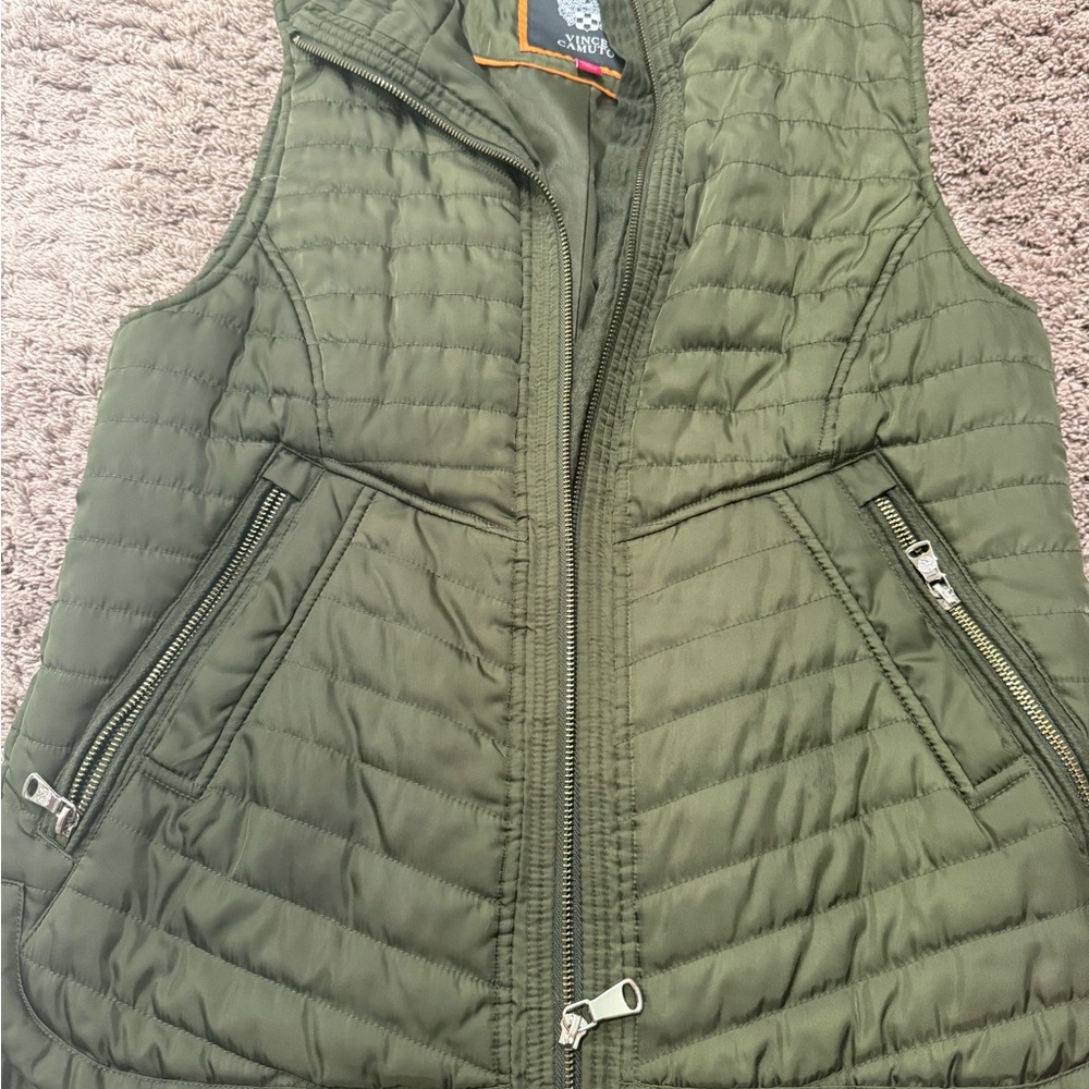 Vince Camuto Olive Quilted Vest with Orange Trim